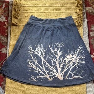 Women’s cotton skirt artist tree design print gray dye Susan Shimick stretchy M